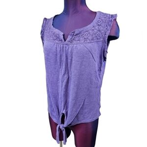 Aeropostale Purple Tank Top‎ Lace Trim Front Tie Size Large Juniors